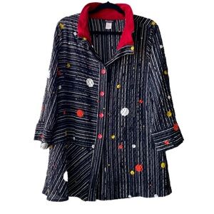 Ela Marie Colorful Wearable Art Dots and Stripes Abstract Tunic Jacket, XL